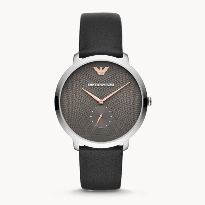 Emporio Armani Modern Slim Quartz Grey Dial Black Leather Strap Watch For Men - AR11162 - Image 2